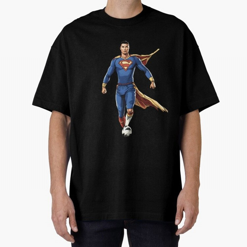 Ronaldo Superhero Oversized T-Shirt Follow the Final Road of FIFA World Cup 2026 Spirit, Capturing France and Portugal, Messi and Cristiano Ronaldo, Goal Celebration Energy, Supporter Heritage, Football Icons and Worldwide Tournament Joy; Ideal for