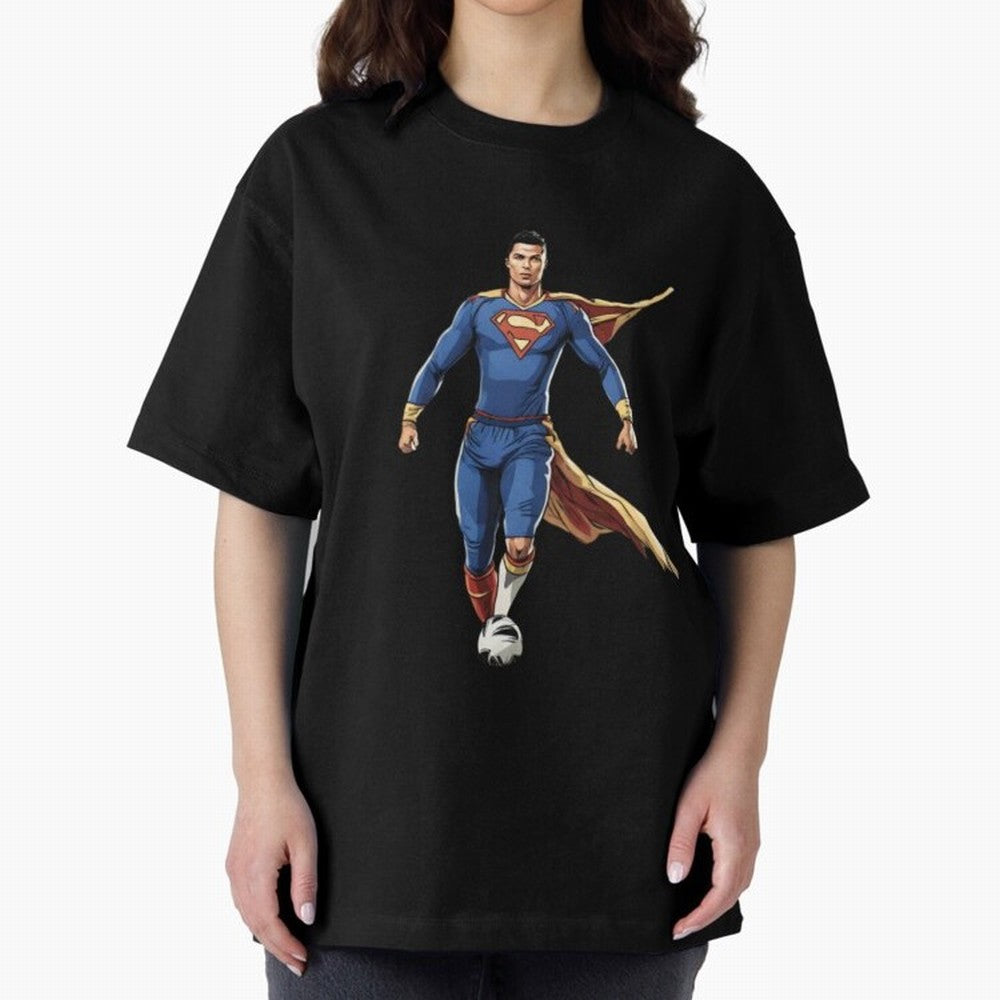 Ronaldo Superhero Oversized T-Shirt Follow the Final Road of FIFA World Cup 2026 Spirit, Capturing France and Portugal, Messi and Cristiano Ronaldo, Goal Celebration Energy, Supporter Heritage, Football Icons and Worldwide Tournament Joy; Ideal for
