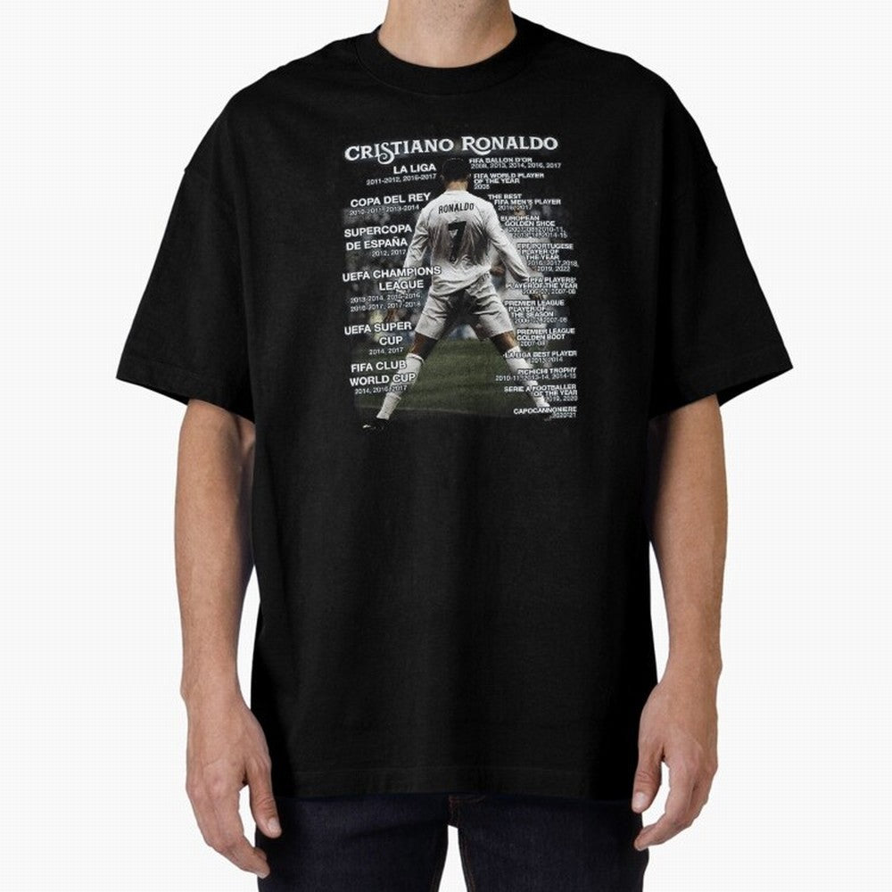 Cristiano Ronaldo Stats Oversized T-Shirt Back the Journey through FIFA World Cup 2026 USA Canada Mexico Inspired by Haaland, Germany Energy, Global Supporter Spirit, Legendary Goals, National Colors and Tournament Celebration; Great for Supporters