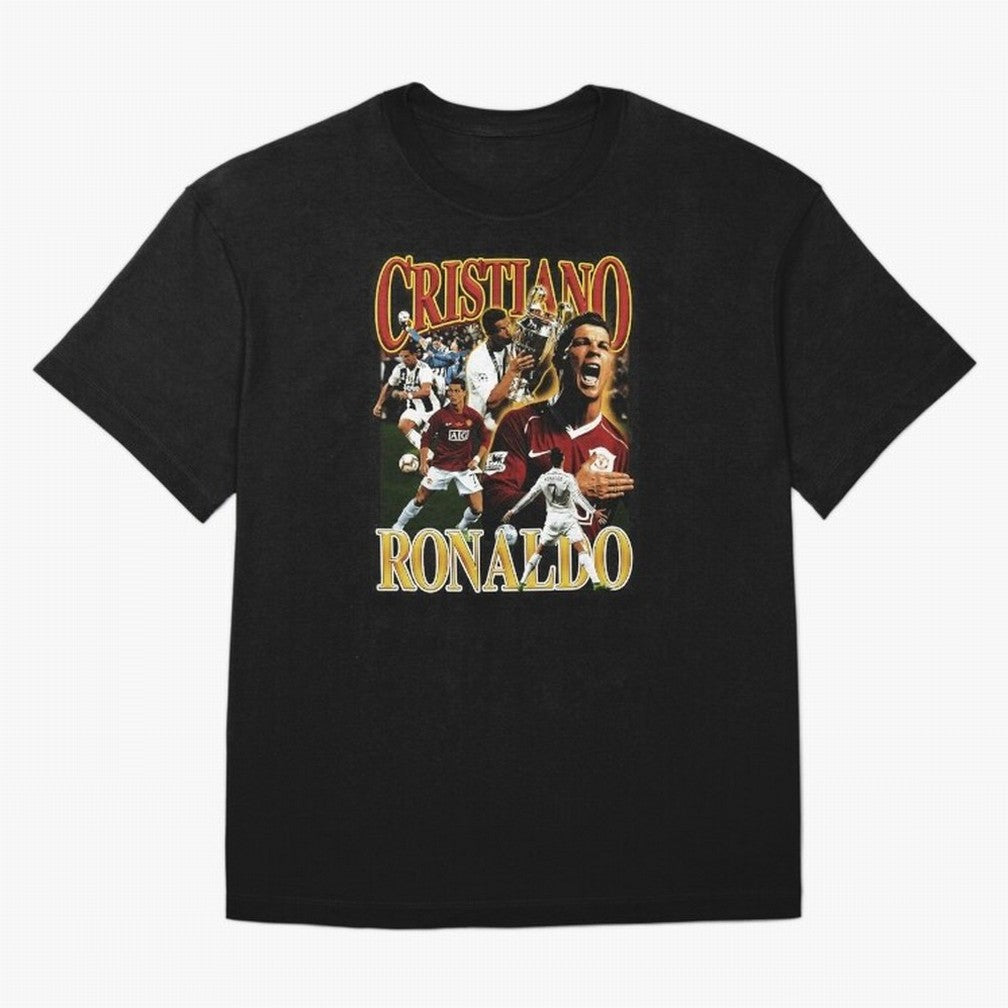 Cristiano Ronaldo Retro Collage Oversized T-Shirt Celebrate Fan Favorites in Global Football Passion for FIFA World Cup 2026, Celebrating Mbappe, England, France and Netherlands, Goal Celebration Energy, Supporter Heritage, Football Icons and