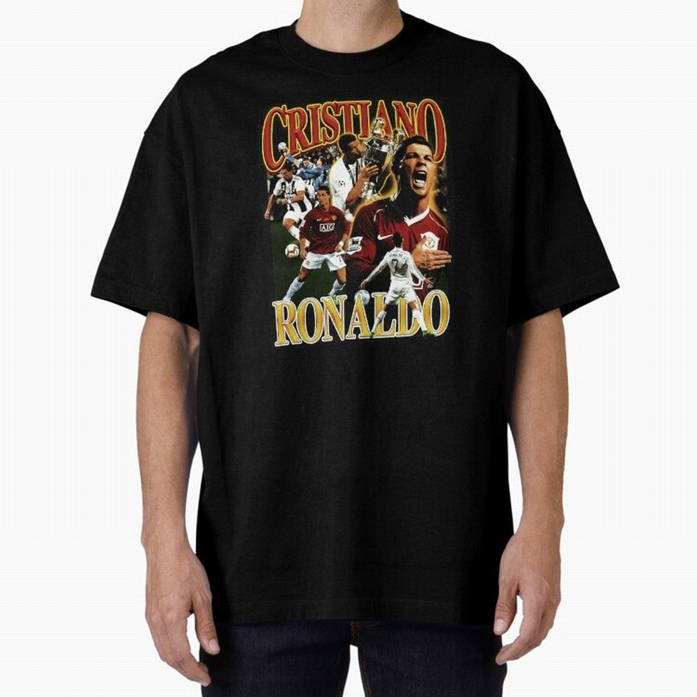 Cristiano Ronaldo Retro Collage Oversized T-Shirt Celebrate Fan Favorites in Global Football Passion for FIFA World Cup 2026, Celebrating Mbappe, England, France and Netherlands, Goal Celebration Energy, Supporter Heritage, Football Icons and