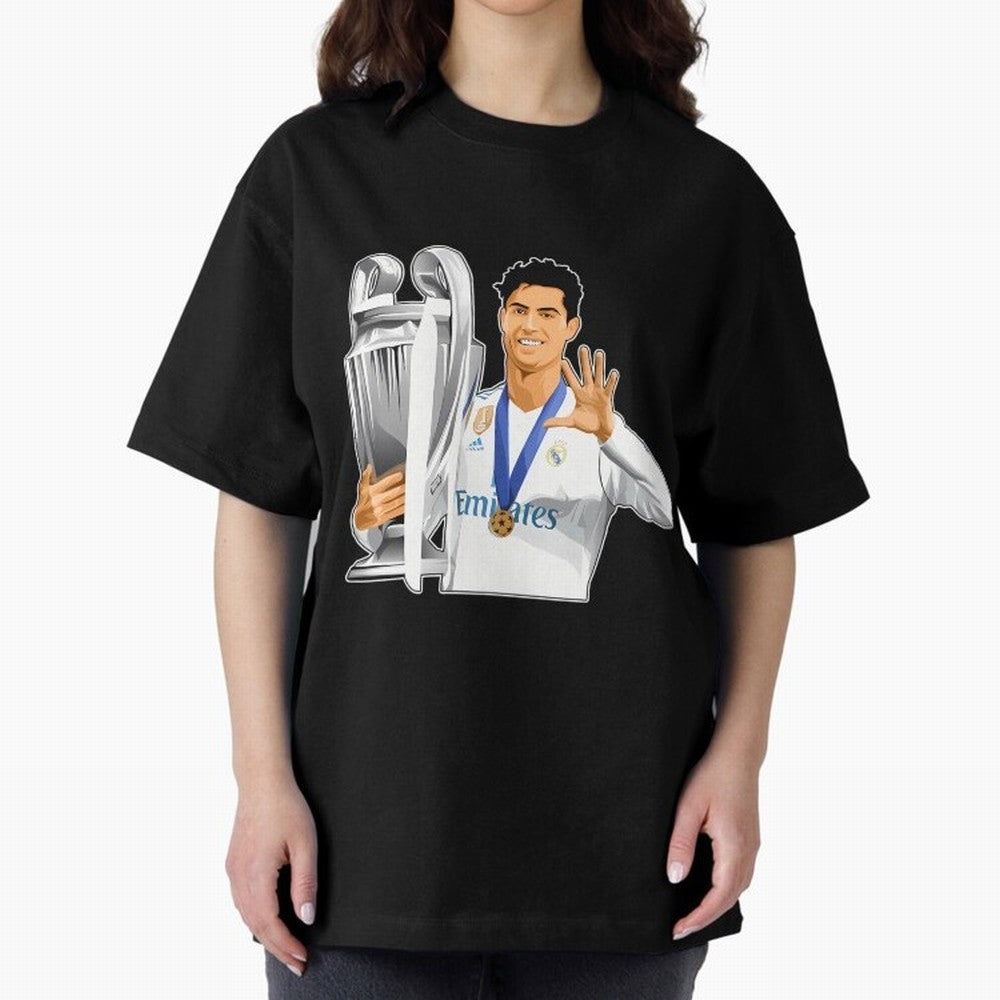Ronaldo Throphy Oversized T-Shirt Capture Global Football Passion for FIFA World Cup 2026 USA Canada Mexico, Filled with Haaland and Mbappe, England, France and Netherlands, Championship Spirit, Famous Goals, Roaring Crowds and International