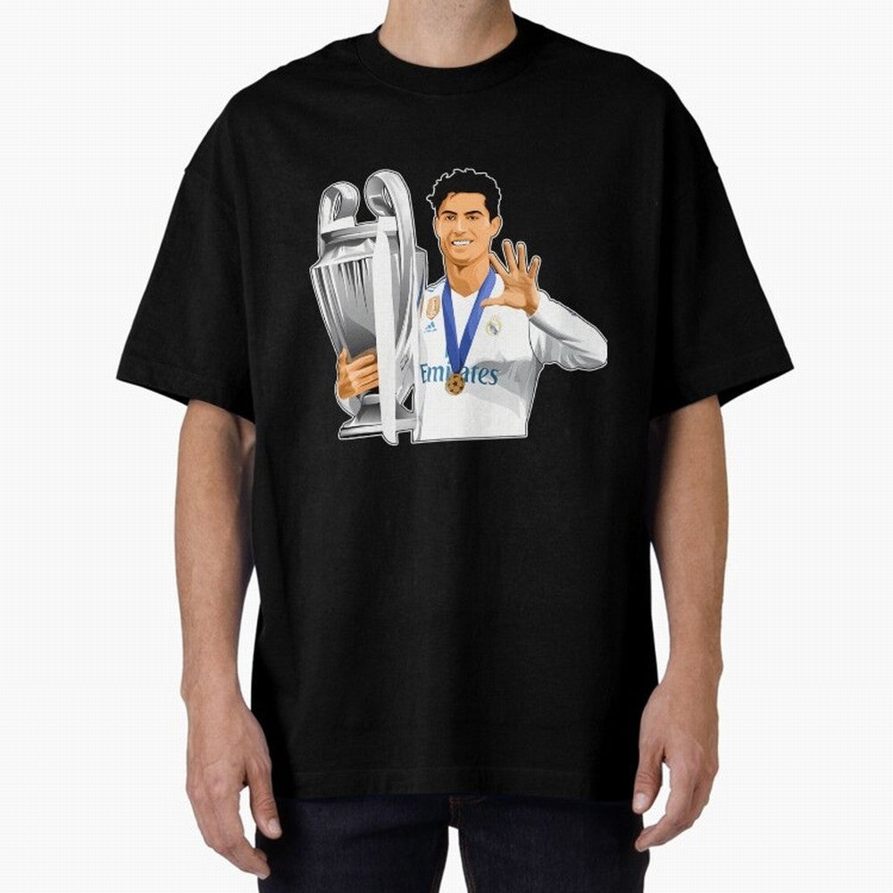 Ronaldo Throphy Oversized T-Shirt Capture Global Football Passion for FIFA World Cup 2026 USA Canada Mexico, Filled with Haaland and Mbappe, England, France and Netherlands, Championship Spirit, Famous Goals, Roaring Crowds and International
