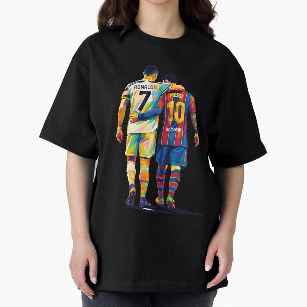 Cristiano Ronaldo & Messi Oversized T-Shirt Celebrate the Magic of FIFA World Cup 2026 USA Canada Mexico Inspired by Haaland and Mbappe, Spain Energy, Fan Favorite Moments, National Team Passion, Big Match Drama and Soccer History; Great for