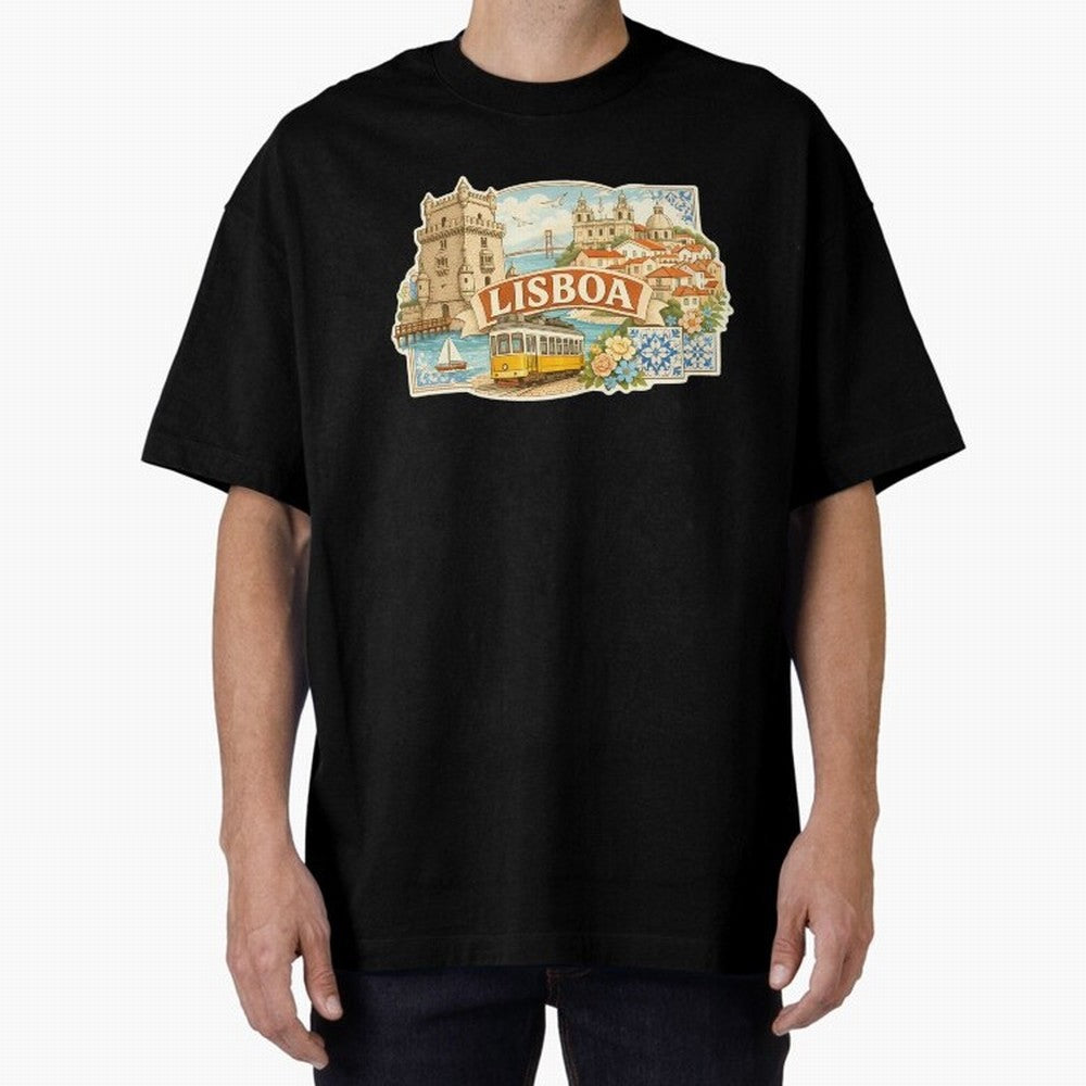 Vintage Tram Lisbon Illustration Oversized T-Shirt Celebrate Unforgettable Nights in FIFA World Cup 2026 Group Stage Spirit, Built around Argentina, France and Brazil, CR7 and Messi, Supporter Pride, Iconic Celebrations, Legendary Names and Global