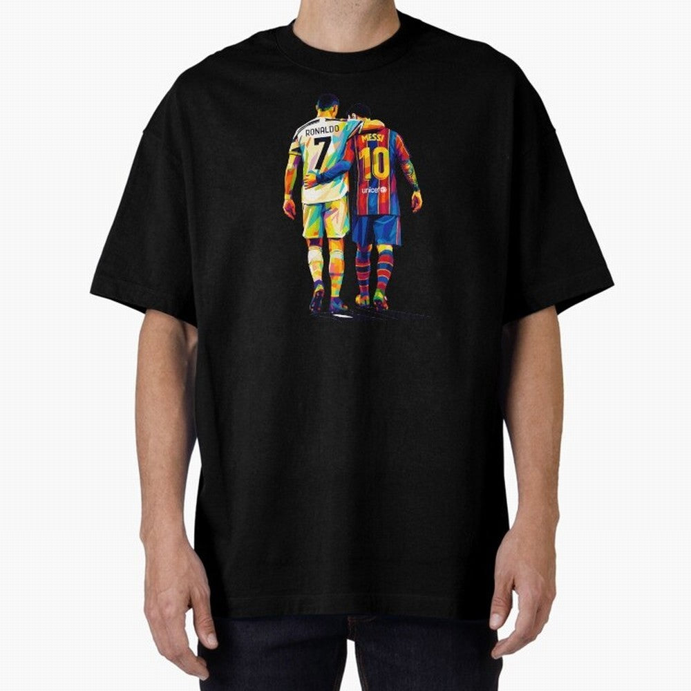 Cristiano Ronaldo And Messi Wpap Art Oversized T-Shirt Celebrate Classic Football Spirit in Global Football Passion for FIFA World Cup 2026 USA Canada Mexico, with Haaland, Argentina, France and Brazil, Fan Favorite Moments, National Team Passion,