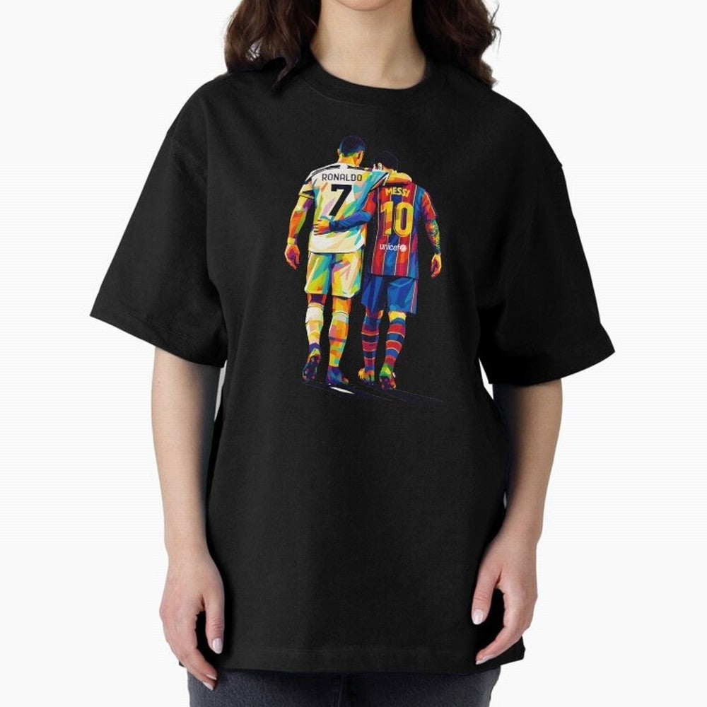 Cristiano Ronaldo And Messi Wpap Art Oversized T-Shirt Celebrate Classic Football Spirit in Global Football Passion for FIFA World Cup 2026 USA Canada Mexico, with Haaland, Argentina, France and Brazil, Fan Favorite Moments, National Team Passion,