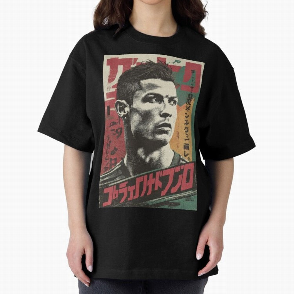 Cristiano Vintage Warned Japanese Poster Oversized T-Shirt Get Ready for FIFA World Cup 2026 for Fans of Haaland and Mbappe and England, Bringing Game Day Rituals, Football Legends, Country Pride and the Road to the Final; Perfect for Fans,