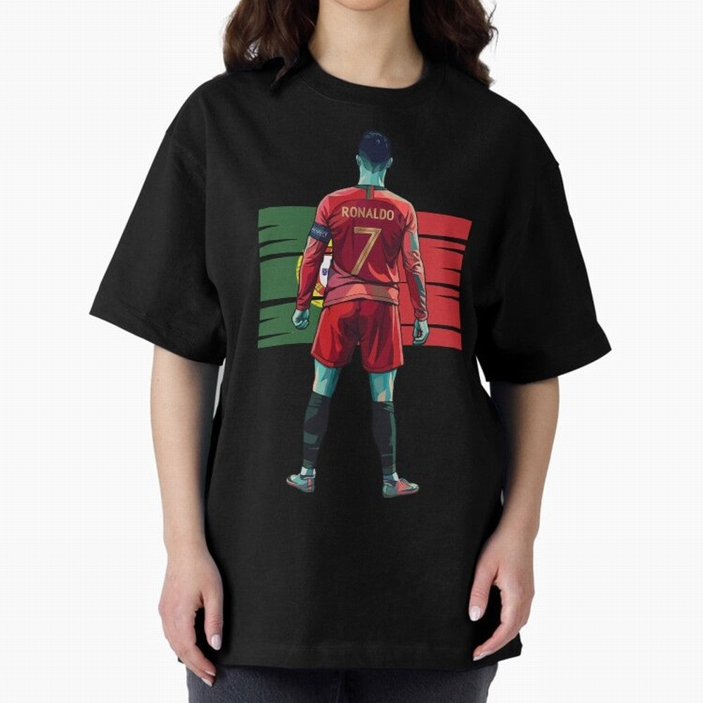 Cristiano Ronaldo Oversized T-Shirt Show Passion for the Stars of FIFA World Cup 2026 USA Canada Mexico Filled with CR7 and Messi, England Energy, Retro Football Energy, Iconic Rivalries, Trophy Chase Drama and Stadium Atmosphere; Ideal for
