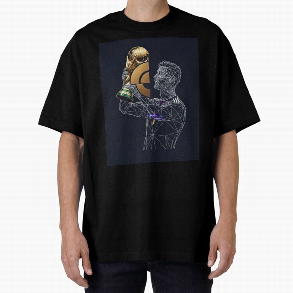 Digital Football Oversized T-Shirt Honor Champions and Dreams in Match Day Hype around FIFA World Cup 2026 Group Stage, Mbappe, Argentina, France and Brazil, Champion Mindset, Group Stage Buzz, Knockout Tension and Passionate Fan Culture; Created
