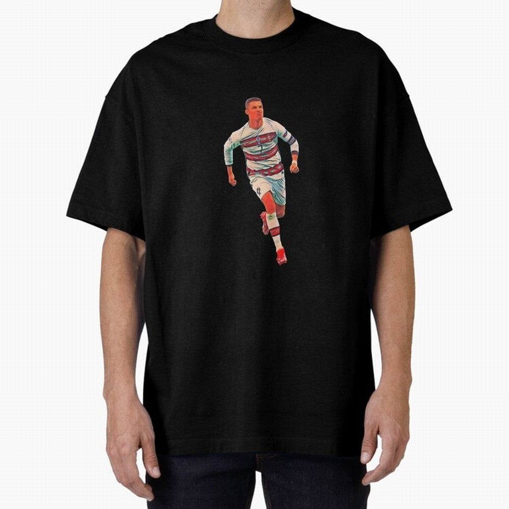 a gread celebration from the goat Oversized T-Shirt Stand with the FIFA World Cup 2026 USA Canada Mexico Journey through CR7 and Messi Highlights, Portugal Pride, Soccer Culture, Superstar Moments, National Team Dreams and Competitive Fire; Great