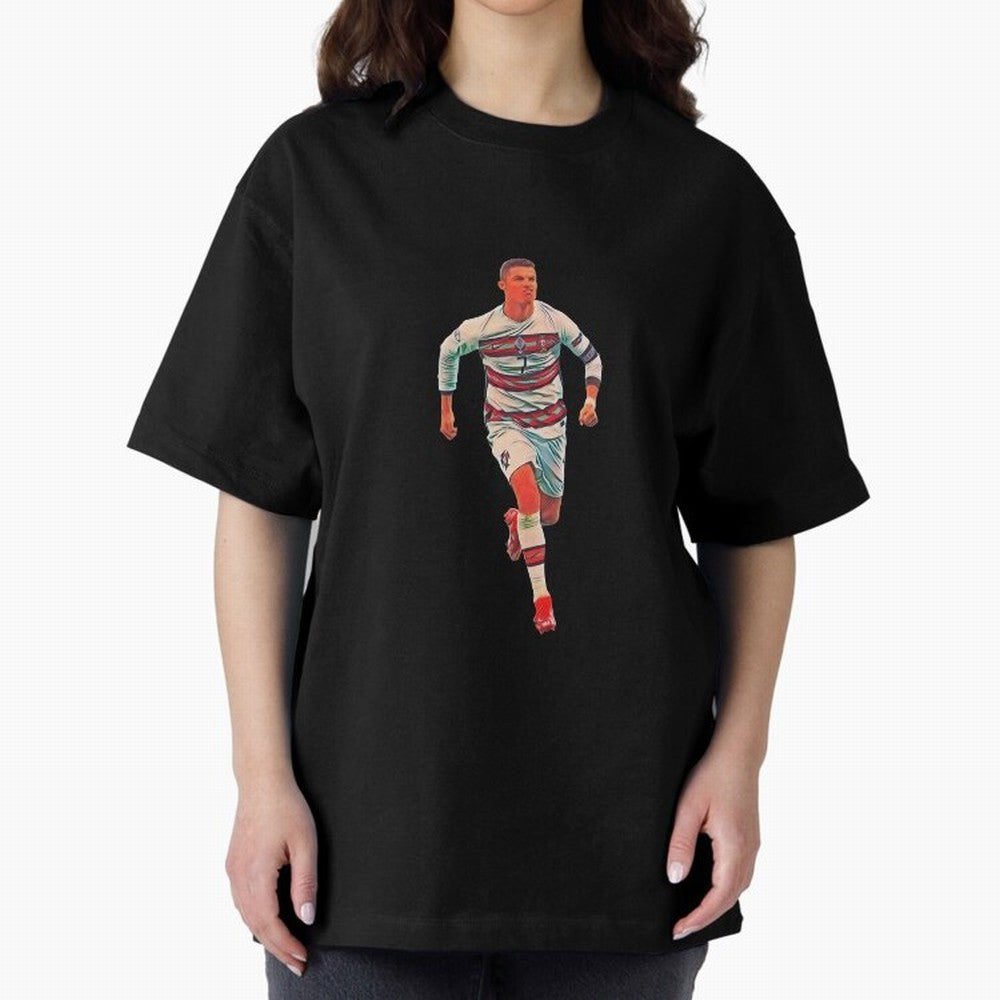 a gread celebration from the goat Oversized T-Shirt Stand with the FIFA World Cup 2026 USA Canada Mexico Journey through CR7 and Messi Highlights, Portugal Pride, Soccer Culture, Superstar Moments, National Team Dreams and Competitive Fire; Great