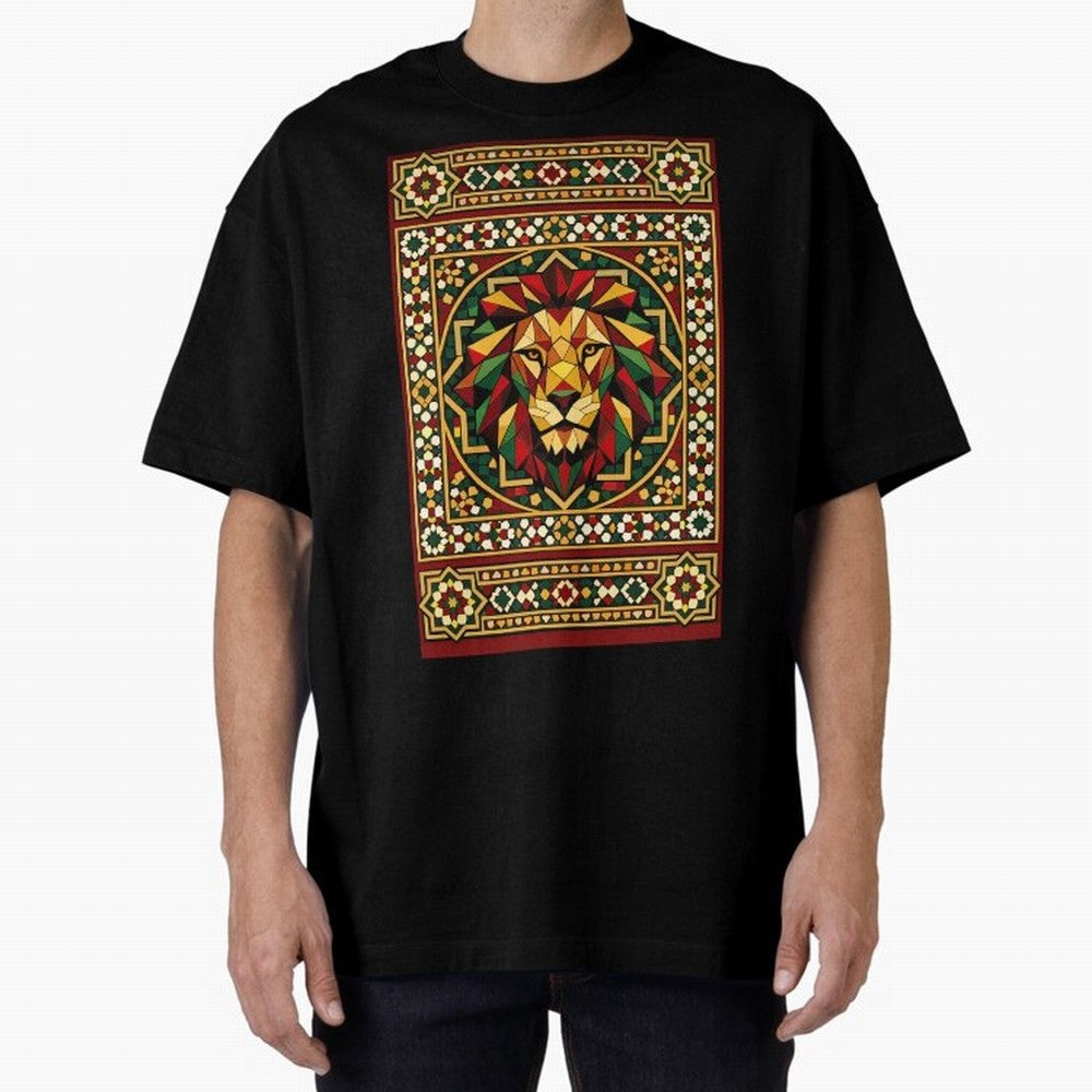 Portuguese Geometric Lion Portrait Oversized T-Shirt Feel International Energy from Match Day Hype around FIFA World Cup 2026 Group Stage, Messi, Neymar and Mbappe, Argentina, France and Brazil, Football Passion, Legendary Performances, Festival