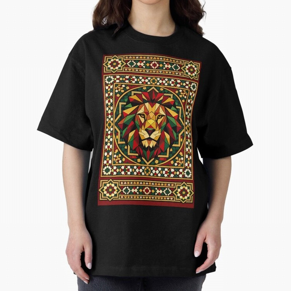 Portuguese Geometric Lion Portrait Oversized T-Shirt Feel International Energy from Match Day Hype around FIFA World Cup 2026 Group Stage, Messi, Neymar and Mbappe, Argentina, France and Brazil, Football Passion, Legendary Performances, Festival