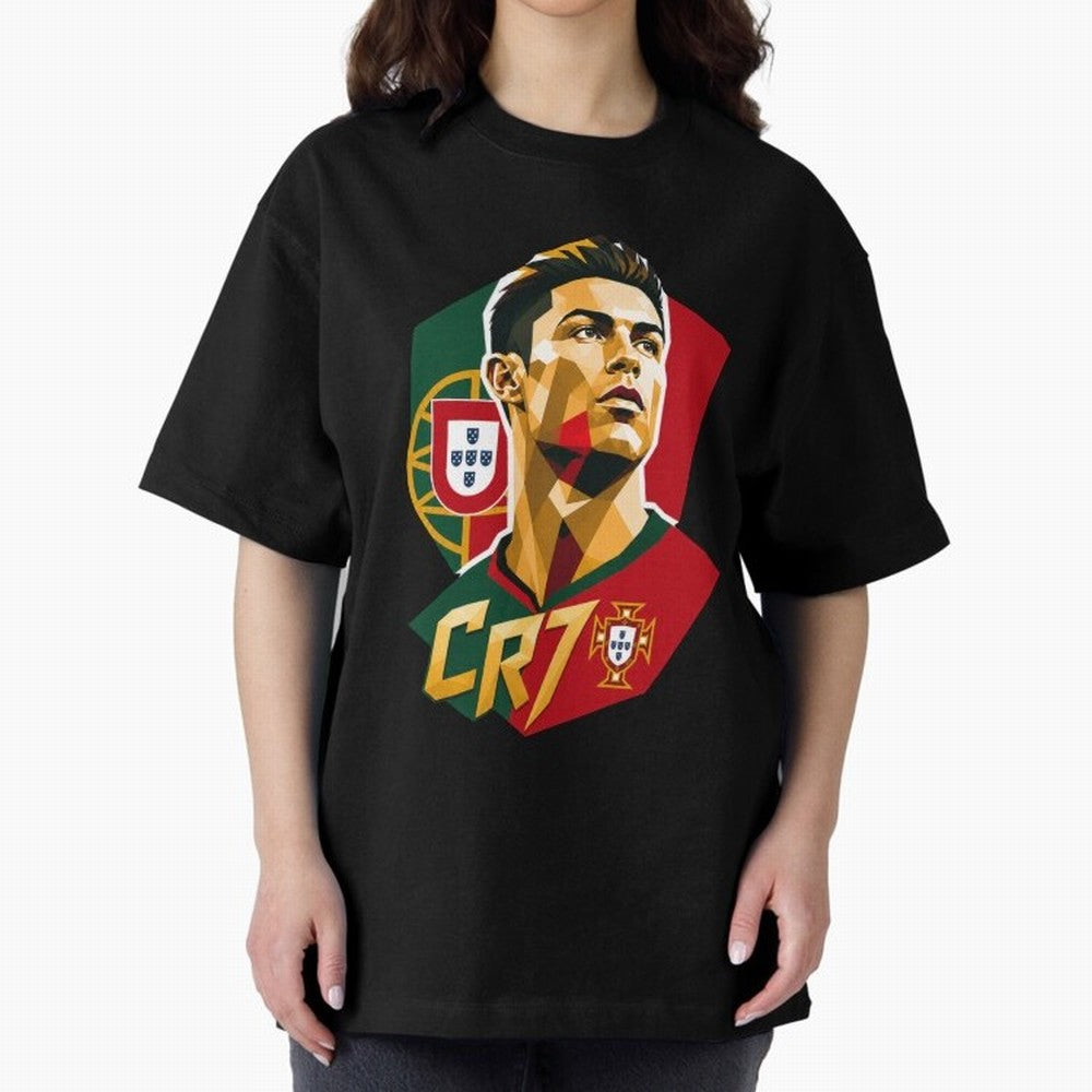 CR7 Art Print Oversized T-Shirt Show Your Love for the FIFA World Cup 2026 USA Canada Mexico Journey through CR7 and Messi Highlights, Portugal Pride, Football History, Final Match Energy, Crowd Noise and Once in a Lifetime Moments; Perfect for