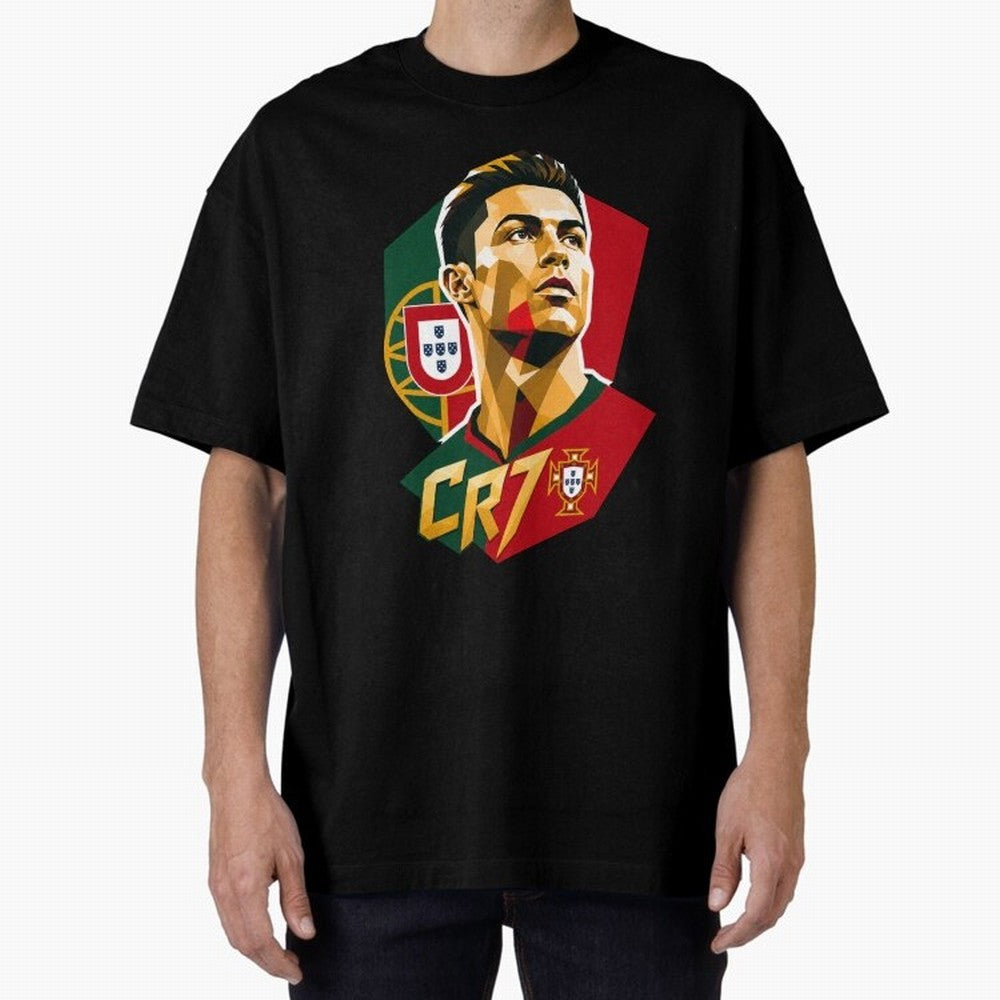 CR7 Art Print Oversized T-Shirt Show Your Love for the FIFA World Cup 2026 USA Canada Mexico Journey through CR7 and Messi Highlights, Portugal Pride, Football History, Final Match Energy, Crowd Noise and Once in a Lifetime Moments; Perfect for