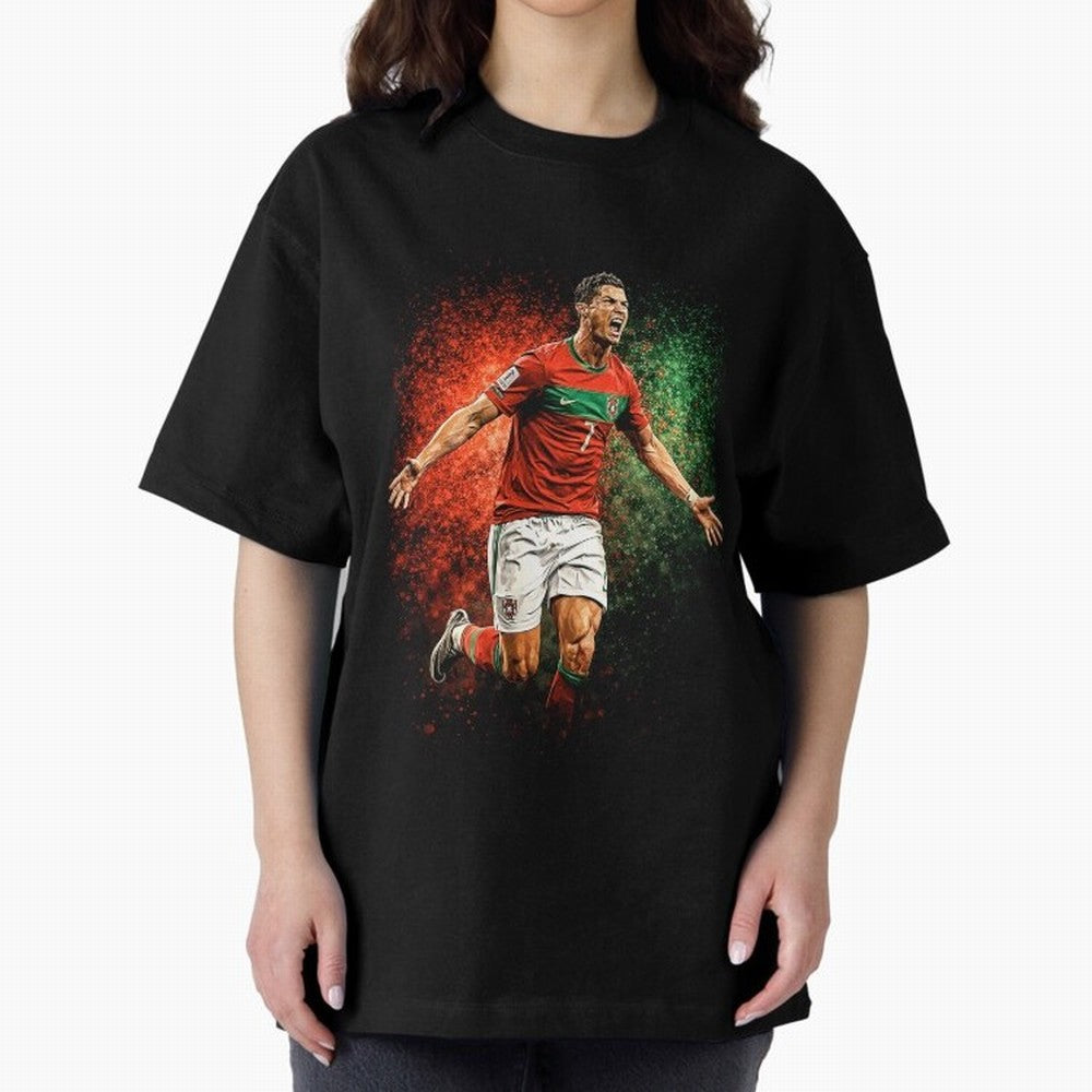 Cristiano Ronaldo Football Legend Oversized T-Shirt Step into Global Football Passion for FIFA World Cup 2026 Group Stage, Built around Messi, CR7 and Mbappe, Brazil, Portugal and Argentina, Sports Nostalgia, International Competition, Famous