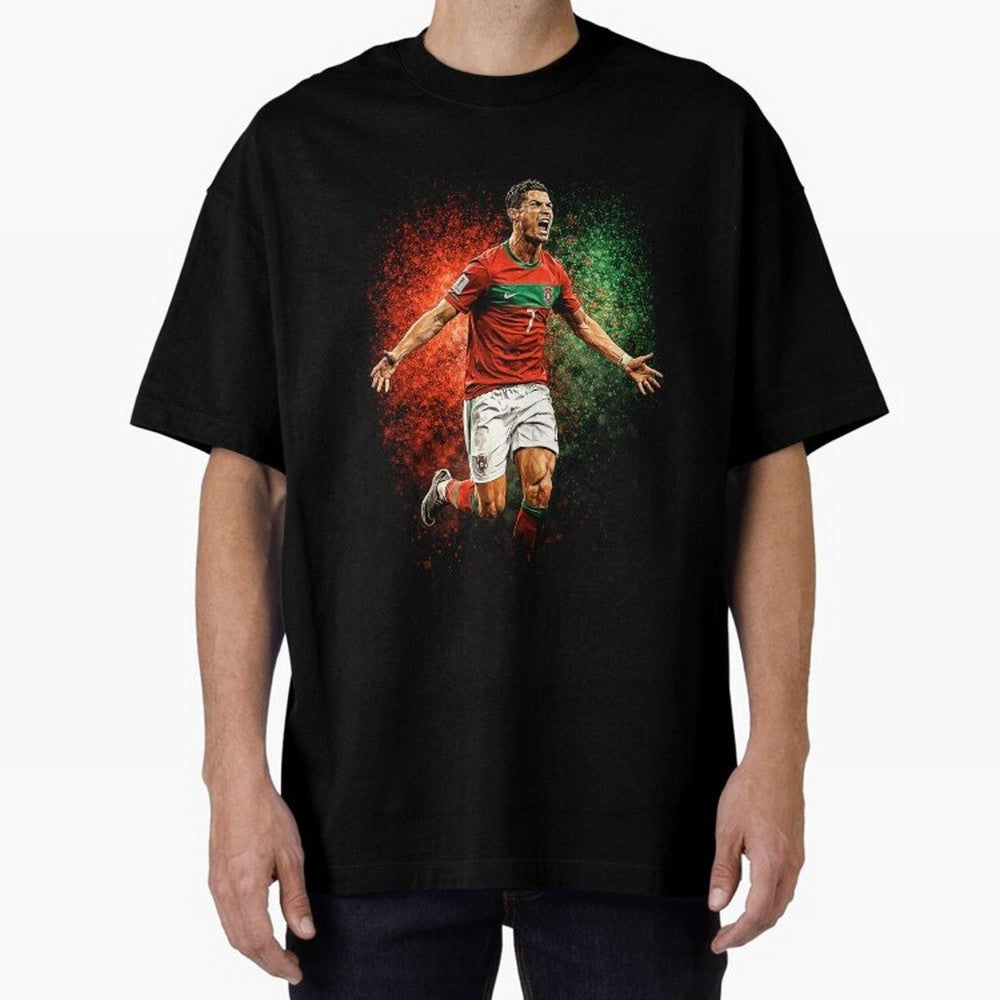 Cristiano Ronaldo Football Legend Oversized T-Shirt Step into Global Football Passion for FIFA World Cup 2026 Group Stage, Built around Messi, CR7 and Mbappe, Brazil, Portugal and Argentina, Sports Nostalgia, International Competition, Famous