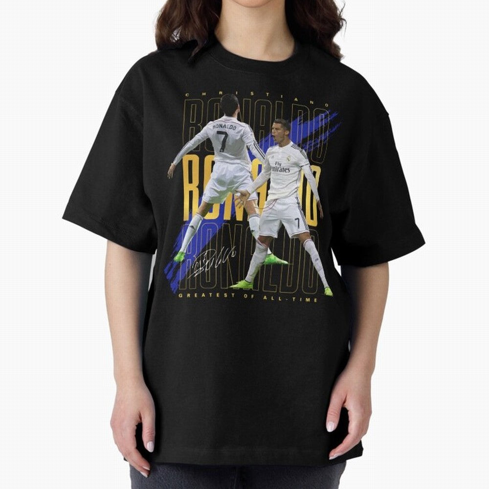 Cristiano Ronaldo Suuiii! Greatest Of All Time Oversized T-Shirt Represent Match Day Hype around FIFA World Cup 2026, Haaland and Mbappe, England and Germany, Championship Spirit, Famous Goals, Roaring Crowds and International Football Unity; Ideal