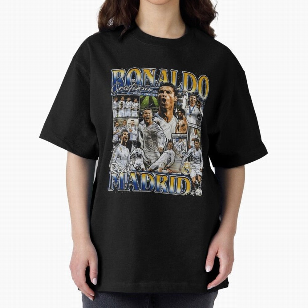Cristiano Ronaldo Real Vintage Bootleg Oversized T-Shirt Represent the FIFA World Cup 2026 Group Stage Journey through Messi, Neymar and Mbappe Highlights, Spain and Netherlands Pride, Worldwide Fan Energy, Dramatic Goals, Stadium Lights and