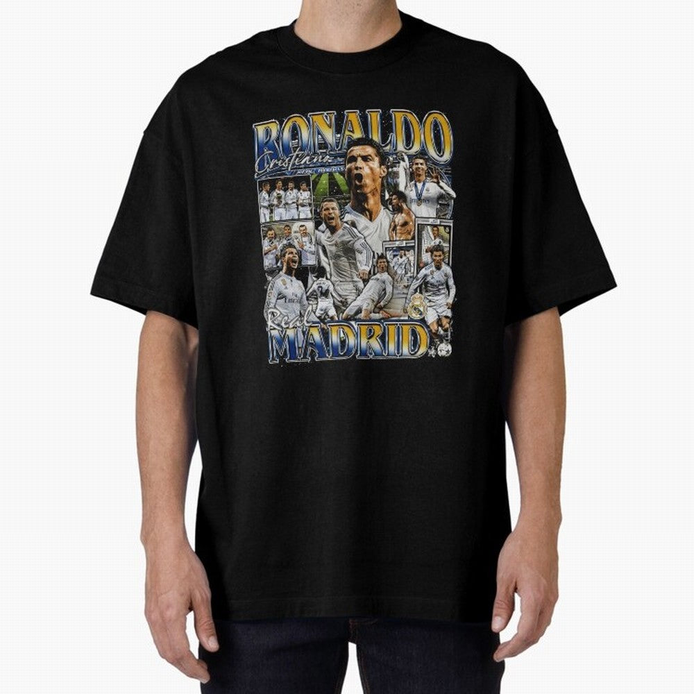 Cristiano Ronaldo Real Vintage Bootleg Oversized T-Shirt Represent the FIFA World Cup 2026 Group Stage Journey through Messi, Neymar and Mbappe Highlights, Spain and Netherlands Pride, Worldwide Fan Energy, Dramatic Goals, Stadium Lights and