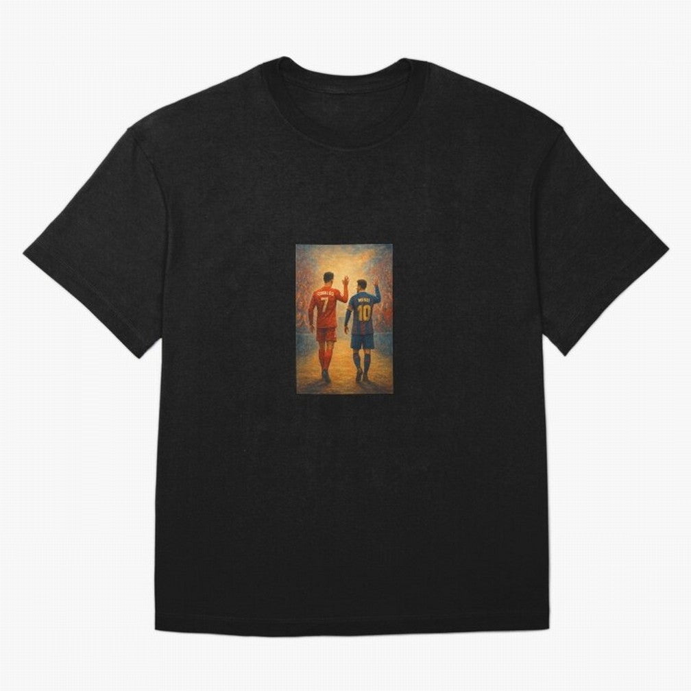 Cristiano Ronaldo and Messi Art Sticker Oversized T-Shirt Get Ready for the FIFA World Cup 2026 Journey through CR7 Highlights, England and Germany Pride, Tournament Hype, Historic Matchups, Family Viewing Parties and Global Sports Pride; Perfect