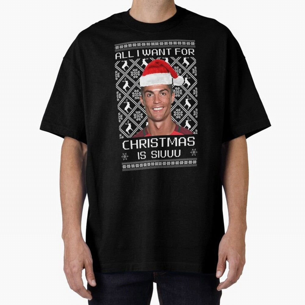 Cristiano Ronaldo Siuuu Christmas Oversized T-Shirt Celebrate Football Dreams Across FIFA World Cup 2026 USA Canada Mexico Inspired by Mbappe, England, France and Netherlands Energy, Supporter Pride, Iconic Celebrations, Legendary Names and Global