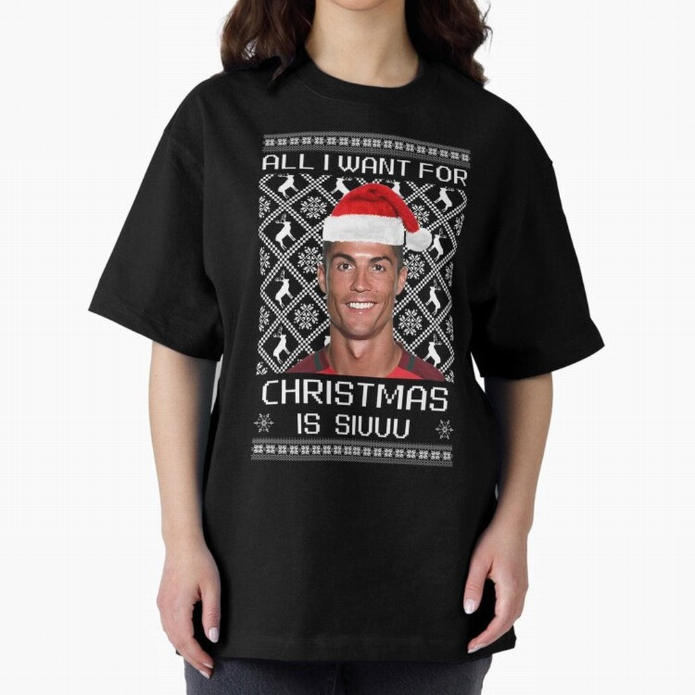 Cristiano Ronaldo Siuuu Christmas Oversized T-Shirt Celebrate Football Dreams Across FIFA World Cup 2026 USA Canada Mexico Inspired by Mbappe, England, France and Netherlands Energy, Supporter Pride, Iconic Celebrations, Legendary Names and Global