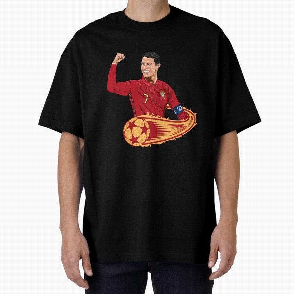 Cristiano Ronaldo drawing Oversized T-Shirt Mark Global Football Passion for FIFA World Cup 2026 USA Canada Mexico, Inspired by Messi, Spain and Netherlands, Champion Mindset, Group Stage Buzz, Knockout Tension and Passionate Fan Culture; Perfect