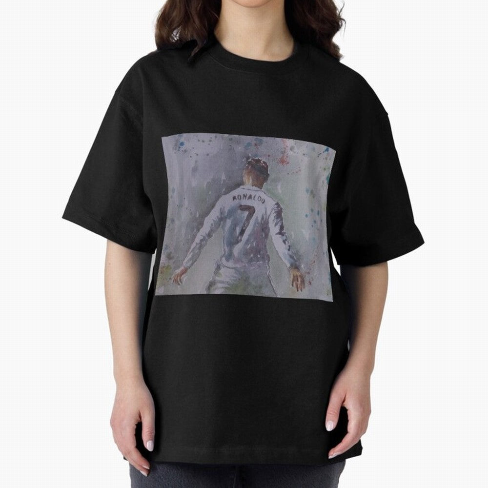 Cristiano Ronaldo - Portrait 2 Oversized T-Shirt Celebrate Soccer Greatness during FIFA World Cup 2026 Group Stage Spirit, Built around Brazil, Portugal and Argentina, Messi, CR7 and Mbappe, Football History, Final Match Energy, Crowd Noise and
