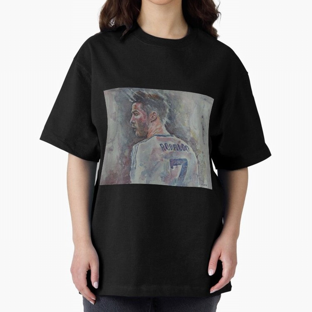 Cristiano Ronaldo - Portrait 1 Oversized T-Shirt Capture FIFA World Cup 2026 Group Stage Filled with CR7, France and Portugal Energy, Goal Celebration Energy, Supporter Heritage, Football Icons and Worldwide Tournament Joy; Great for Watch Parties,