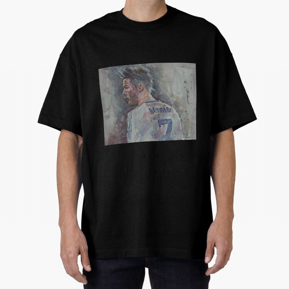Cristiano Ronaldo - Portrait 1 Oversized T-Shirt Capture FIFA World Cup 2026 Group Stage Filled with CR7, France and Portugal Energy, Goal Celebration Energy, Supporter Heritage, Football Icons and Worldwide Tournament Joy; Great for Watch Parties,