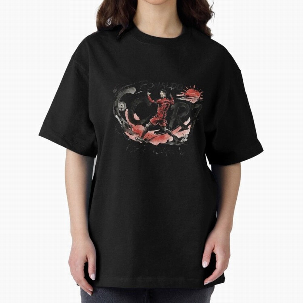 Cristiano Ronaldo CR7 Legend Japanese Ink Art Style Oversized T-Shirt Celebrate Football Dreams Across FIFA World Cup 2026 Spirit, Connected to France, Cristiano Ronaldo, Goal Celebration Energy, Supporter Heritage, Football Icons and Worldwide