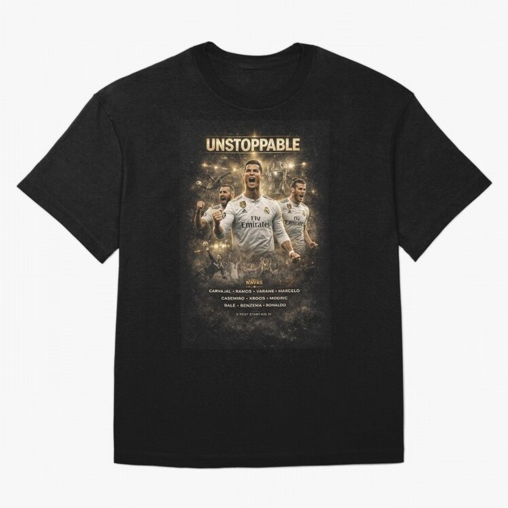 Unstoppable - Real Madrid Oversized T-Shirt Celebrate Classic Football Spirit in Global Football Passion for FIFA World Cup 2026 Group Stage, Built around CR7 and Messi, France, Football Festival Excitement, Trophy Ambitions, Country Rivalries and