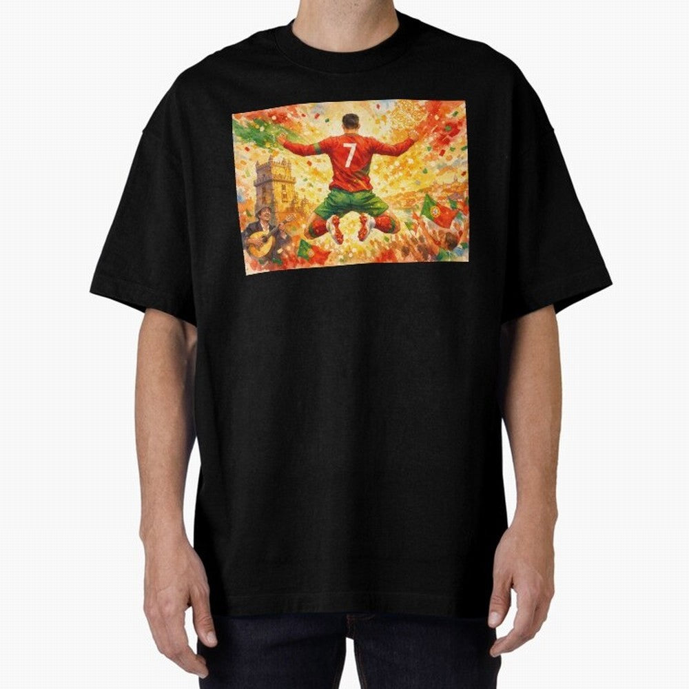 Soccer Player in Mid-Air Celebration Legend CR7 Oversized T-Shirt Join Global Football Passion for FIFA World Cup 2026, Inspired by Messi, Germany, Football Passion, Legendary Performances, Festival Vibes and Supporter Community; Perfect for People