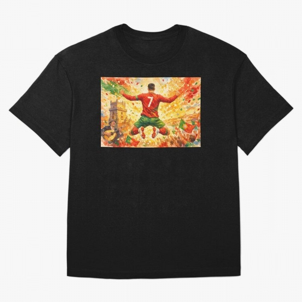 Soccer Player in Mid-Air Celebration Legend CR7 Oversized T-Shirt Join Global Football Passion for FIFA World Cup 2026, Inspired by Messi, Germany, Football Passion, Legendary Performances, Festival Vibes and Supporter Community; Perfect for People