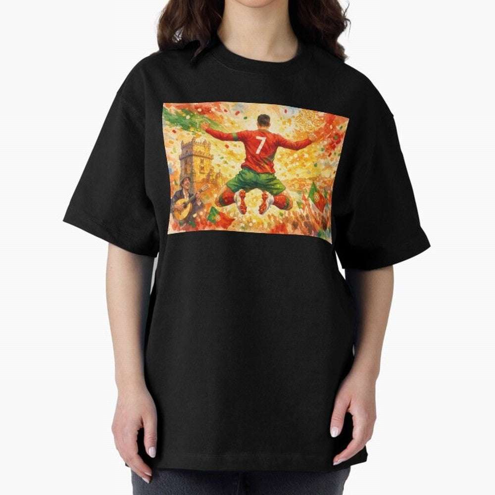Soccer Player in Mid-Air Celebration Legend CR7 Oversized T-Shirt Join Global Football Passion for FIFA World Cup 2026, Inspired by Messi, Germany, Football Passion, Legendary Performances, Festival Vibes and Supporter Community; Perfect for People