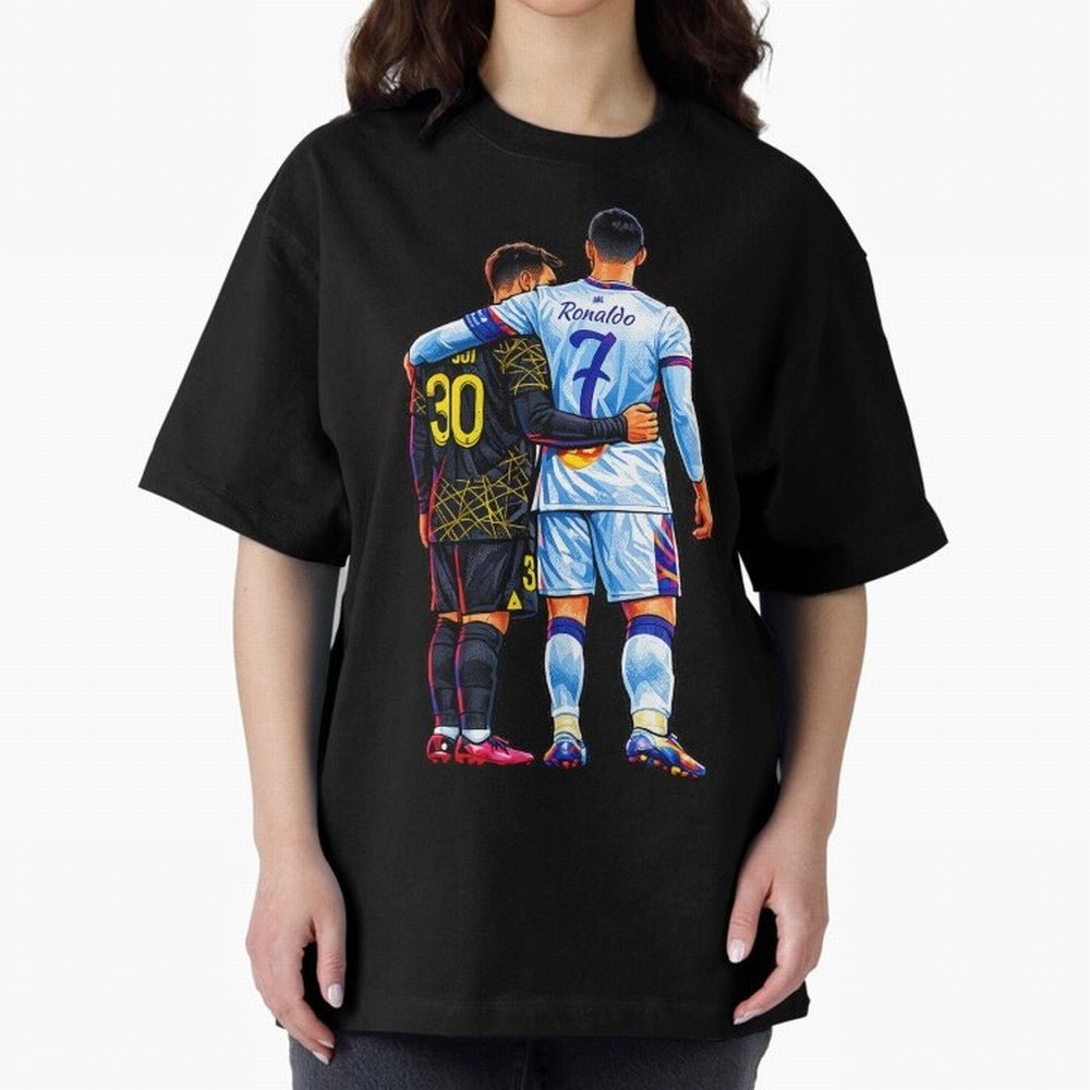 2 GOATS Oversized T-Shirt Celebrate National Team Dreams in Global Football Passion for FIFA World Cup 2026, Connected to Messi, Neymar and Mbappe, Portugal, Spain and Germany, Football Passion, Legendary Performances, Festival Vibes and Supporter