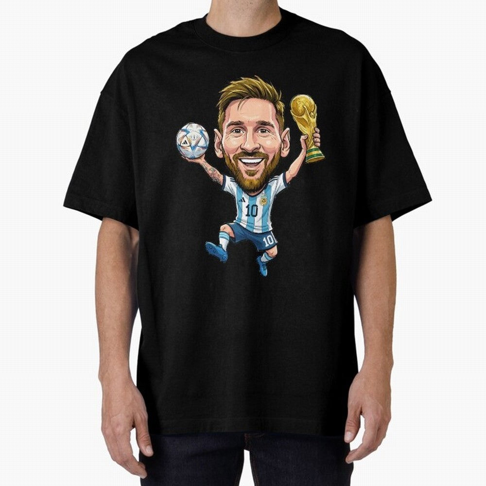 Messi Campion Caricatur Oversized T-Shirt Bring Bold Fan Energy to FIFA World Cup 2026 Inspired by Cristiano Ronaldo, Haaland and CR7, France Energy, Football History, Final Match Energy, Crowd Noise and Once in a Lifetime Moments; Perfect for
