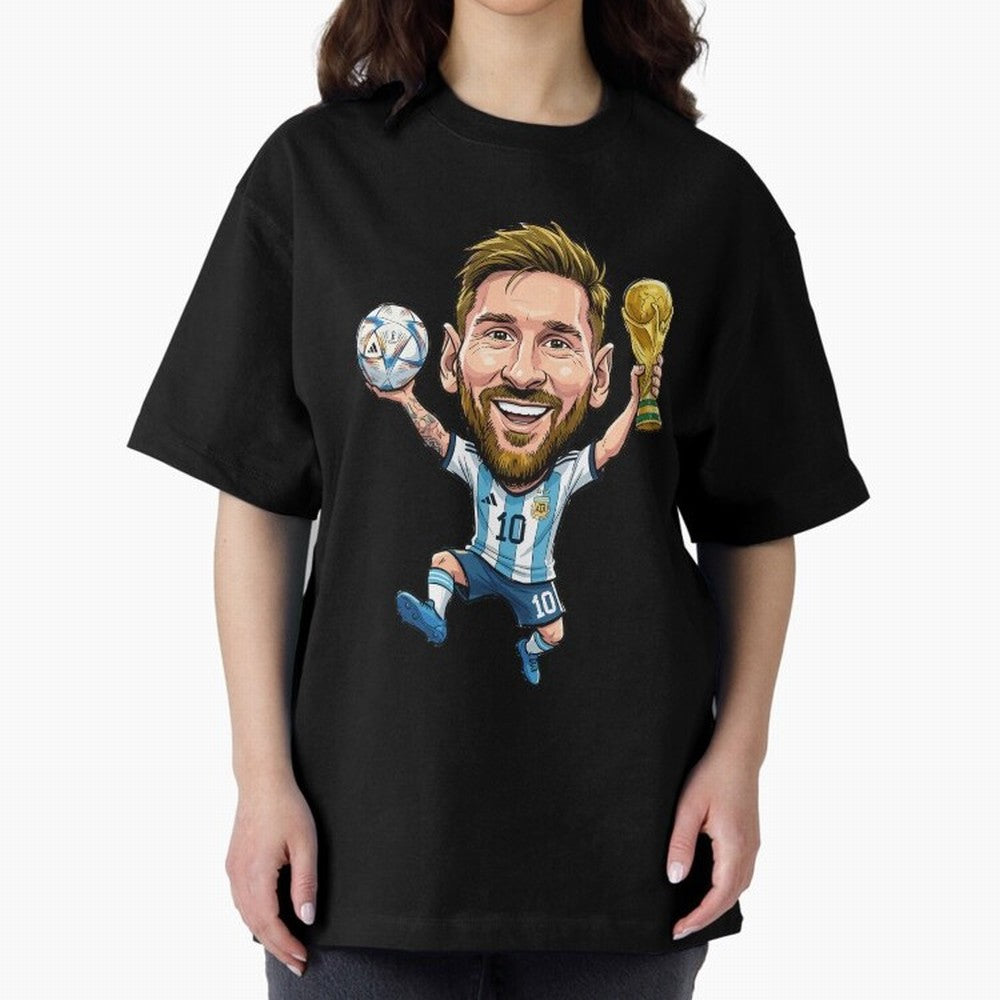 Messi Campion Caricatur Oversized T-Shirt Bring Bold Fan Energy to FIFA World Cup 2026 Inspired by Cristiano Ronaldo, Haaland and CR7, France Energy, Football History, Final Match Energy, Crowd Noise and Once in a Lifetime Moments; Perfect for