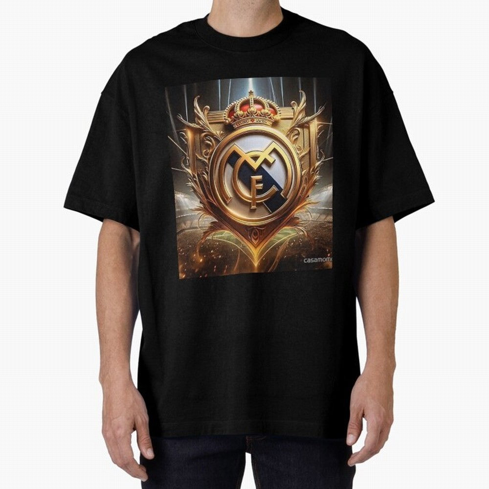 Galaxy of Real Madrid Oversized T-Shirt Honor Football Greatness during the FIFA World Cup 2026 Journey through CR7 and Messi Highlights, Portugal Pride, Championship Spirit, Famous Goals, Roaring Crowds and International Football Unity; Perfect