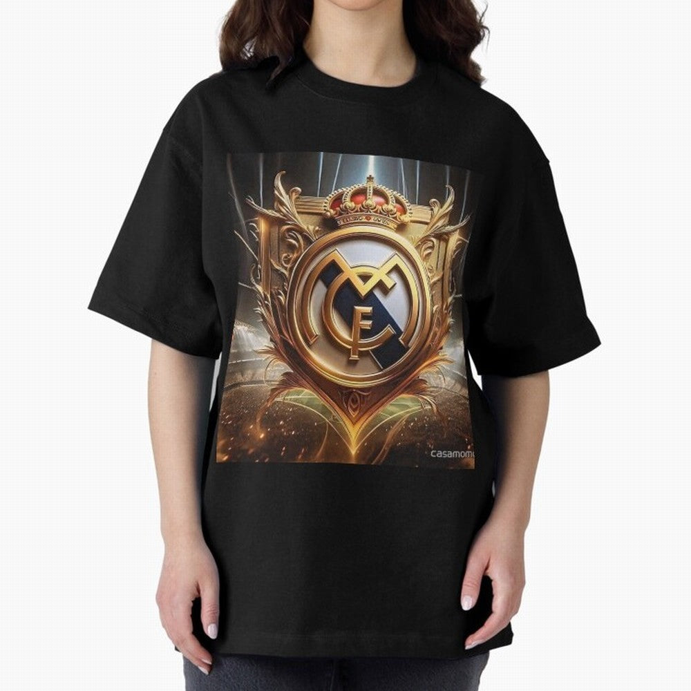 Galaxy of Real Madrid Oversized T-Shirt Honor Football Greatness during the FIFA World Cup 2026 Journey through CR7 and Messi Highlights, Portugal Pride, Championship Spirit, Famous Goals, Roaring Crowds and International Football Unity; Perfect