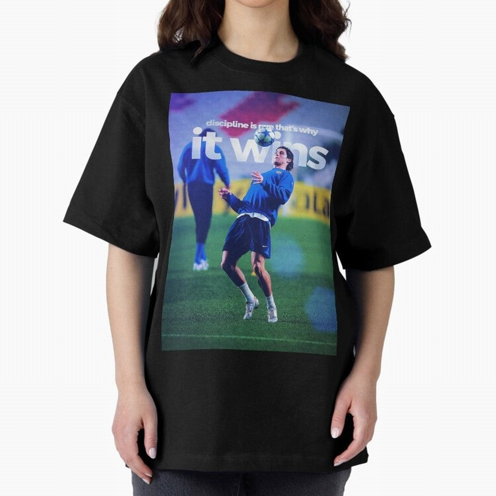 Cristiano Ronaldo - Discipline is rare that's why it wins Oversized T-Shirt Step into FIFA World Cup 2026 Spirit, Built around Argentina, France and Brazil, Messi, CR7 and Mbappe, Match Day Excitement, Supporter Culture, Golden Goals and Global