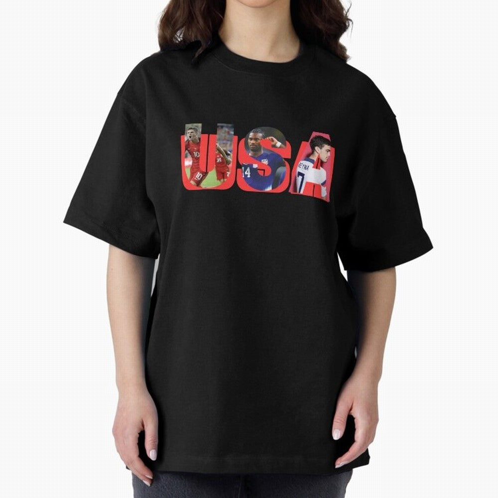 USA Soccer Cristian Pulisic, Haji Wright, Gio Reyna Oversized T-Shirt Cheer for FIFA World Cup 2026 USA Canada Mexico for Fans of Messi, Neymar and Mbappe and Spain, Bringing Stadium Chants, National Pride, Trophy Dreams and Unforgettable Football