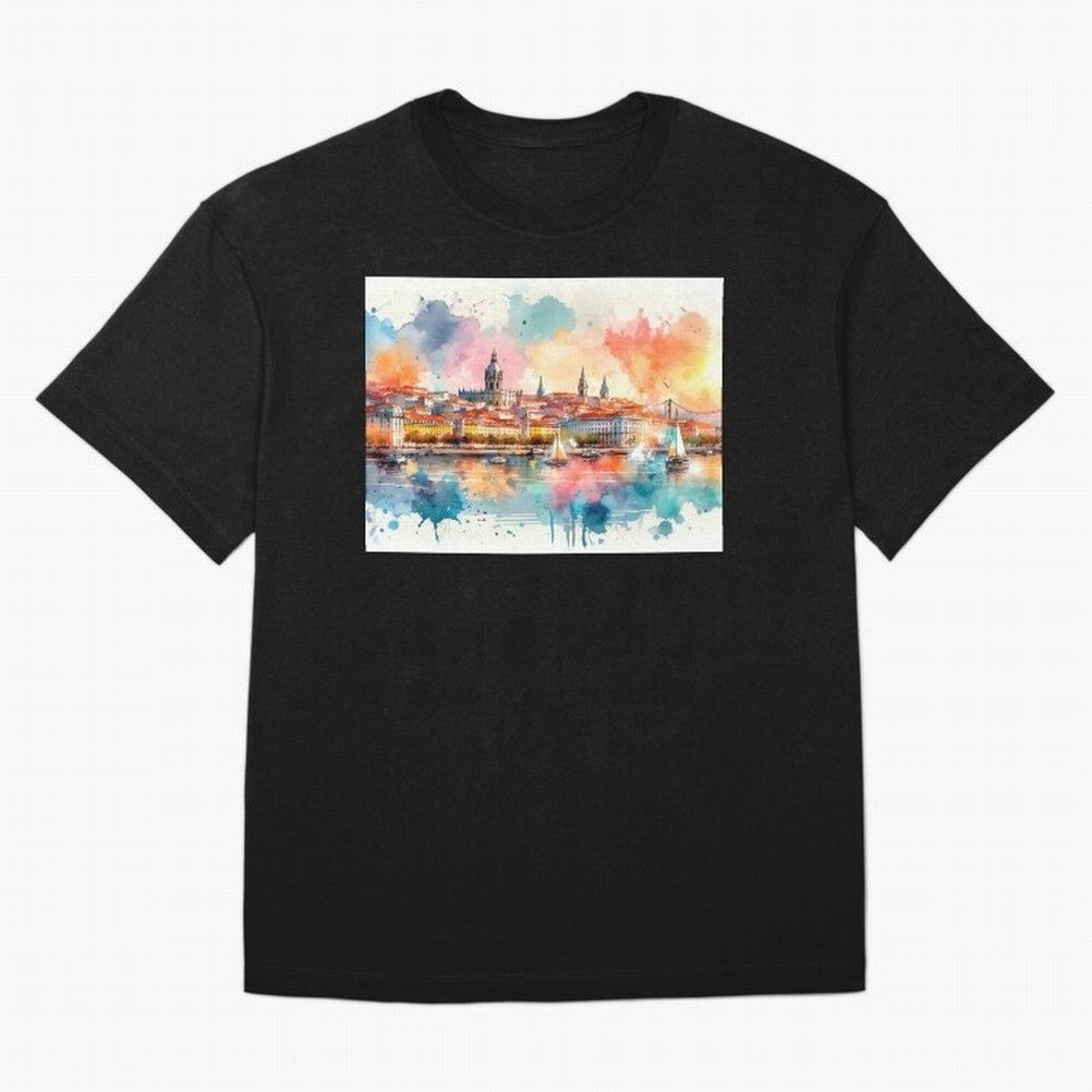 Lisbon cityscape with sailboats Oversized T-Shirt Honor Champions and Dreams in FIFA World Cup 2026 USA Canada Mexico Connected to Messi and Cristiano Ronaldo, Argentina and Brazil Energy, Championship Spirit, Famous Goals, Roaring Crowds and