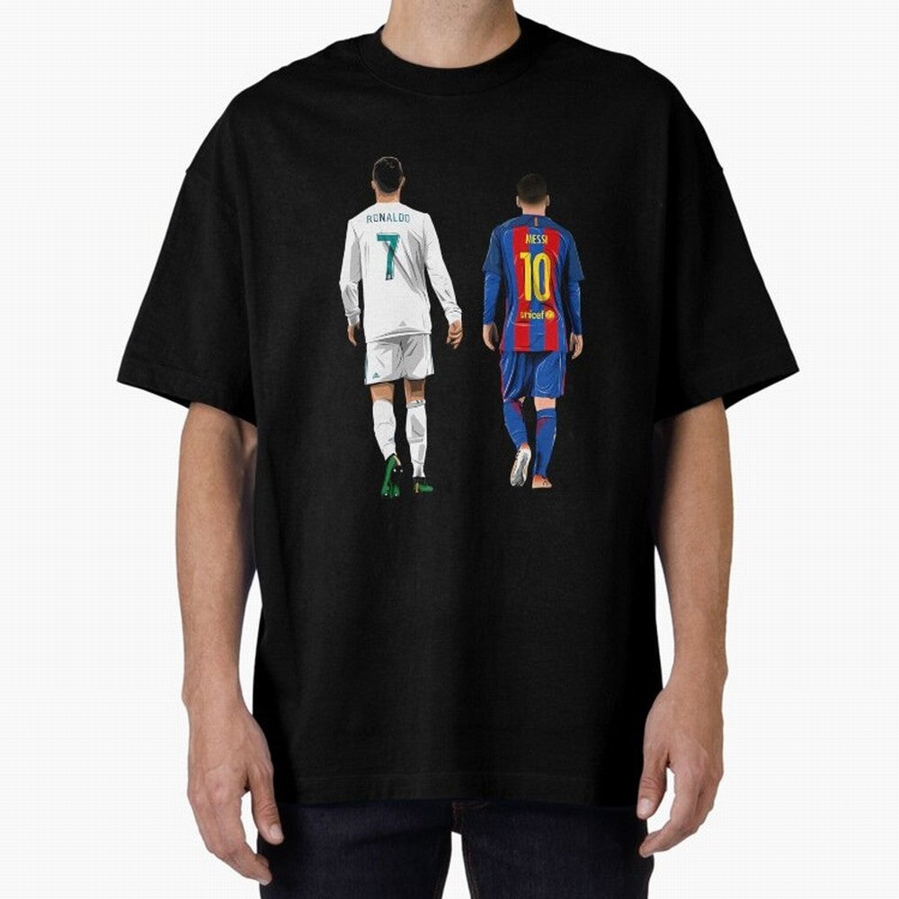 Cristiano Ronaldo And Messi Oversized T-Shirt Celebrate Football Heritage in Global Football Passion for FIFA World Cup 2026 USA Canada Mexico, with Cristiano Ronaldo, Haaland and CR7, Spain, Worldwide Fan Energy, Dramatic Goals, Stadium Lights and