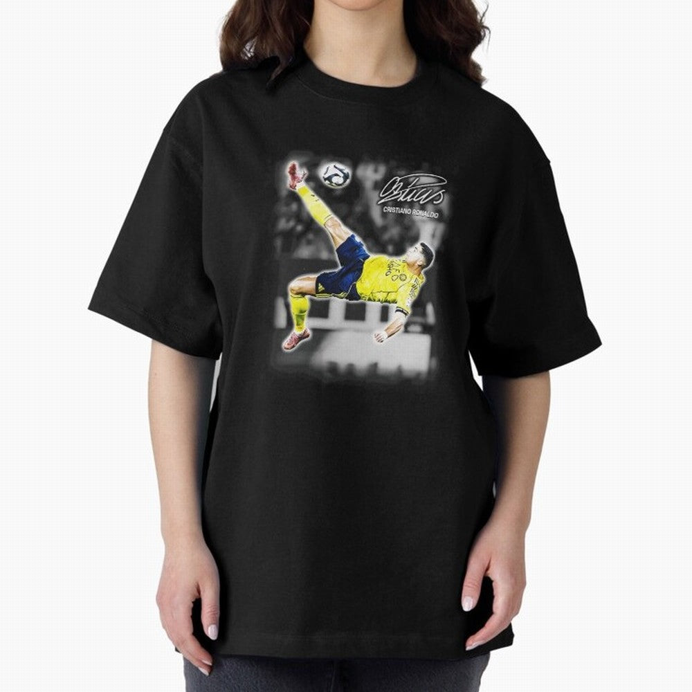 Cristiano Ronaldo Bicycle Kick Oversized T-Shirt Bring International Match Energy to FIFA World Cup 2026 USA Canada Mexico for Fans of Neymar and Brazil, Portugal and Argentina, Bringing Classic Soccer Heritage, Championship Pressure, Fan Loyalty