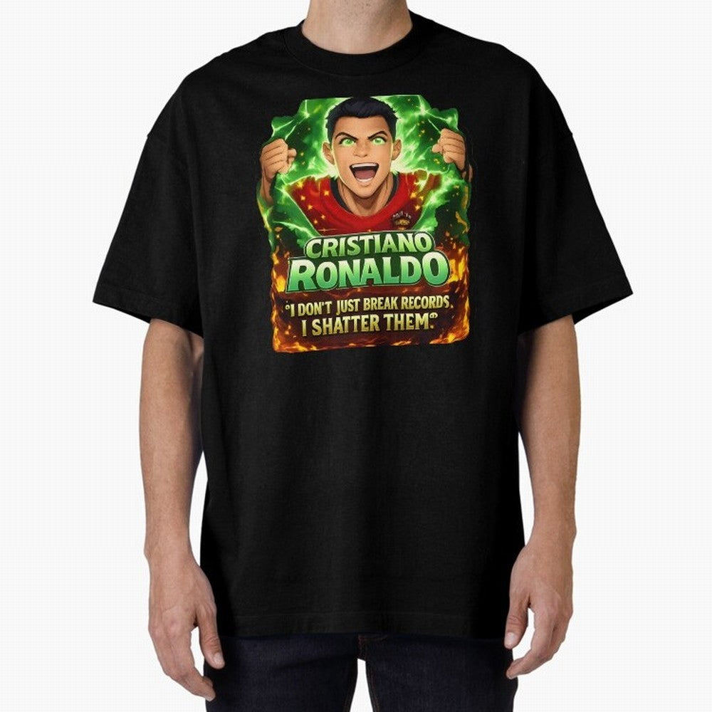 Cristiano Ronaldo Power Art Poster ¨C Legendary Football Motivation Design Oversized T-Shirt Carry National Pride through Match Day Hype around FIFA World Cup 2026 Group Stage, Messi, Neymar and Mbappe, France and Portugal, Stadium Memories,