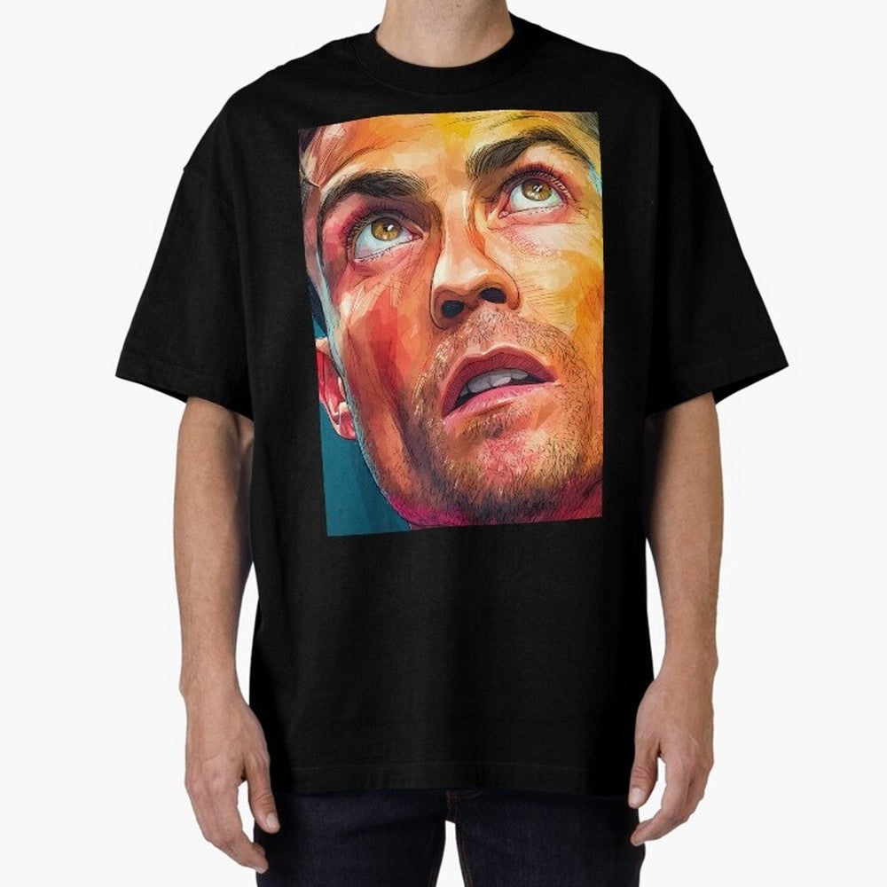 Cristiano Ronaldo Football Soccer Player Intense Color Portrait Oversized T-Shirt Back Your Heroes with the FIFA World Cup 2026 Journey through CR7 Highlights, Brazil, Portugal and Argentina Pride, Global Supporter Spirit, Legendary Goals, National