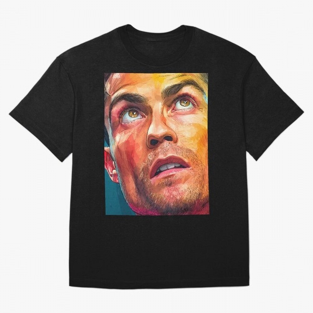 Cristiano Ronaldo Football Soccer Player Intense Color Portrait Oversized T-Shirt Back Your Heroes with the FIFA World Cup 2026 Journey through CR7 Highlights, Brazil, Portugal and Argentina Pride, Global Supporter Spirit, Legendary Goals, National